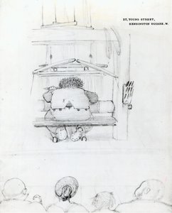 William Morris em seu tear, caricatura (bw print) de Edward Burne-Jones